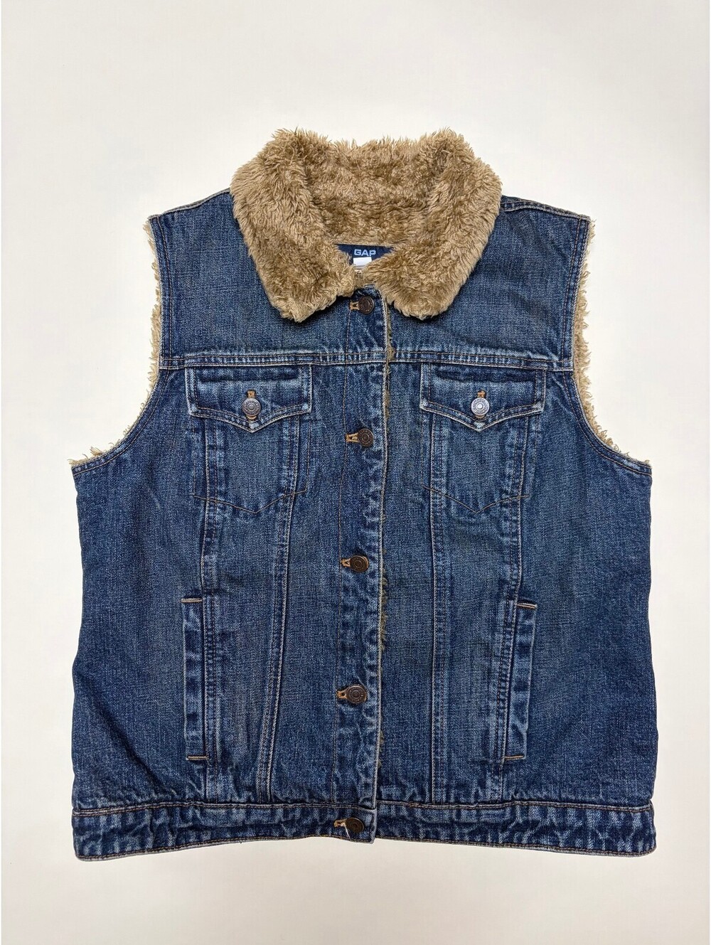Vintage GAP Holiday 2002 Y2K Sherpa Lined Denim Vest Blue Size L